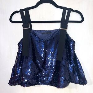 Gorgeous navy blue sparkling sequin tank top with adjustable straps